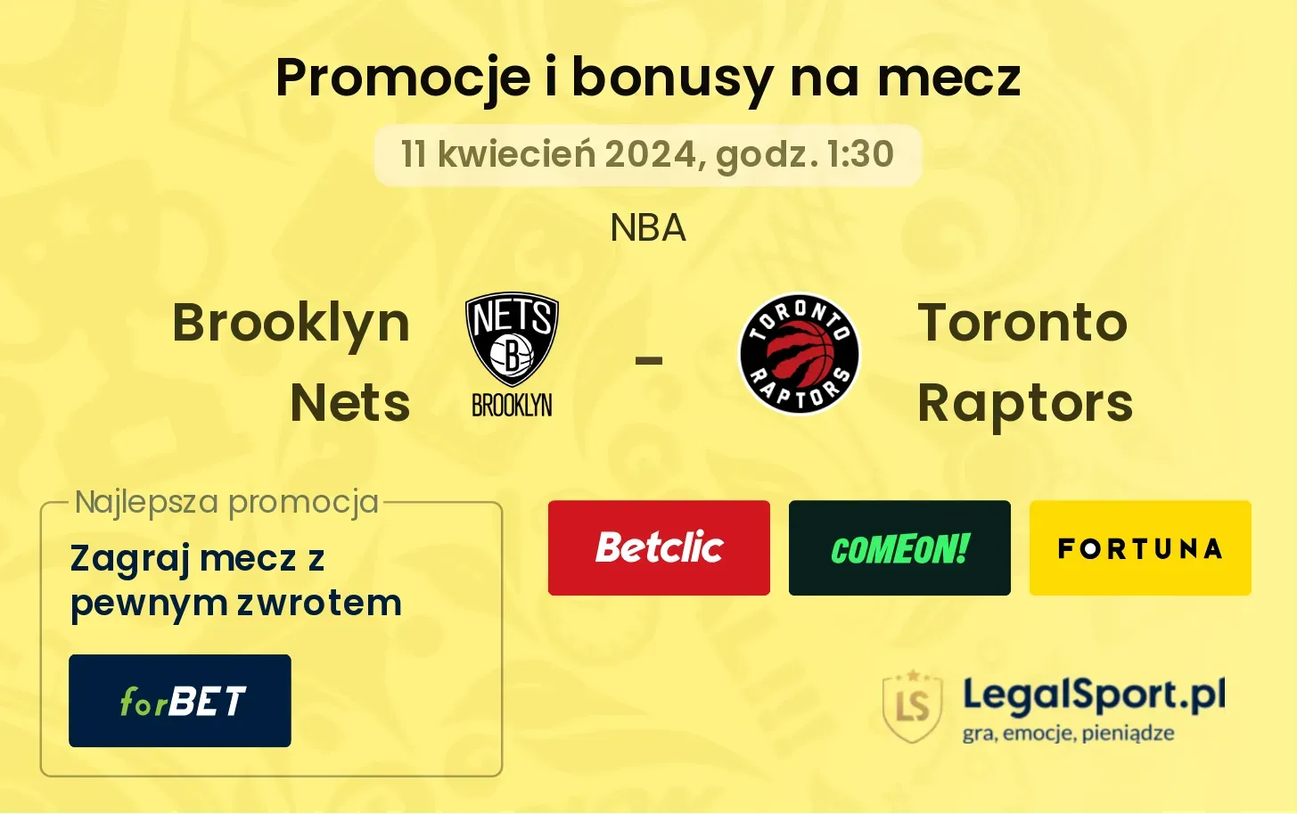 Brooklyn Nets - Toronto Raptors promocje bonusy na mecz