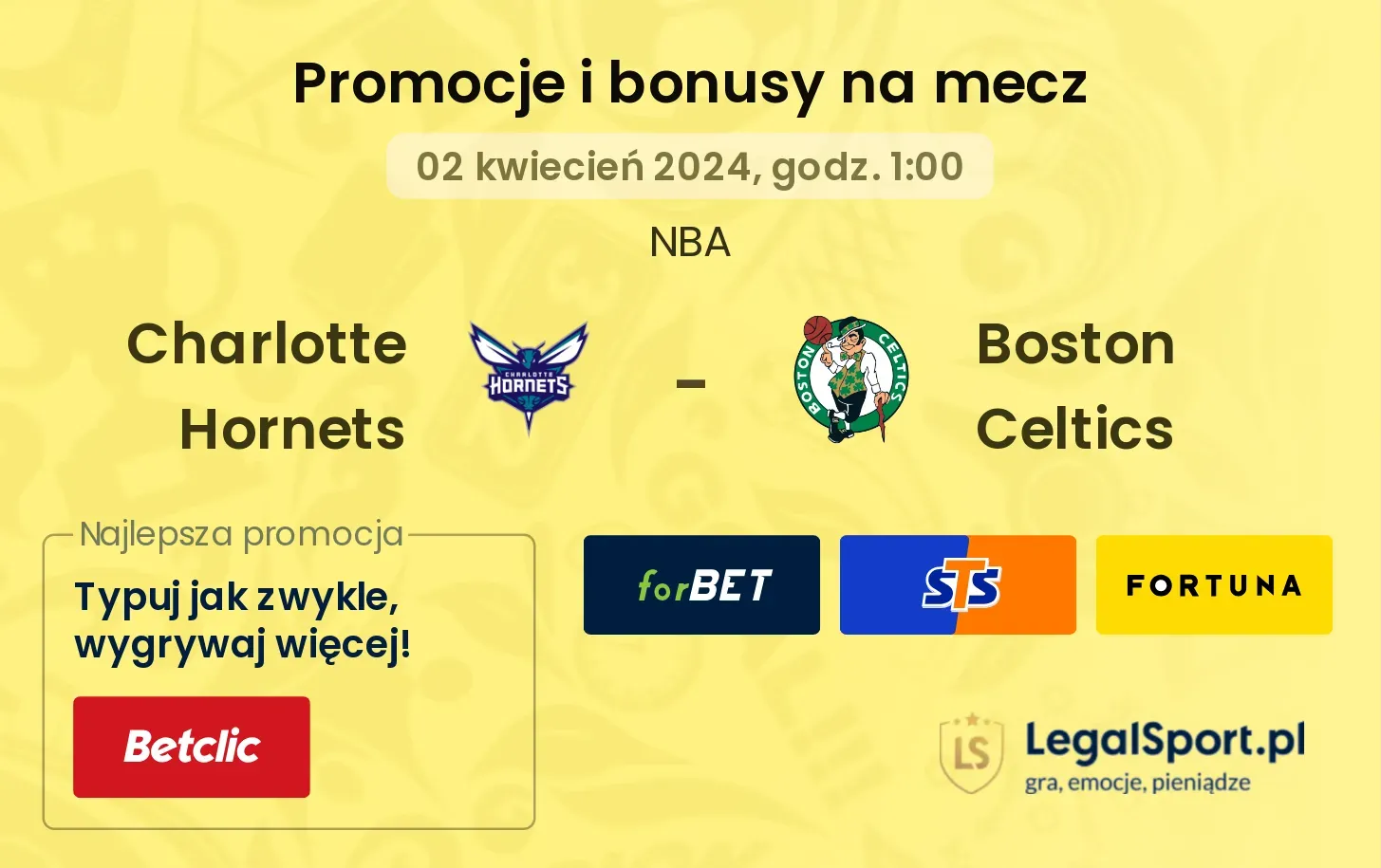 Charlotte Hornets - Boston Celtics promocje bonusy na mecz