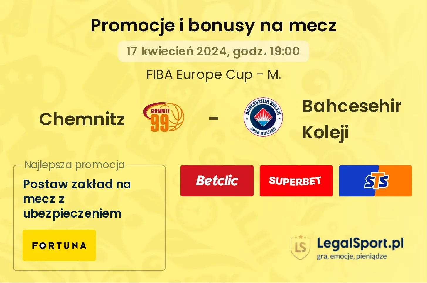 Chemnitz - Bahcesehir Koleji promocje bonusy na mecz