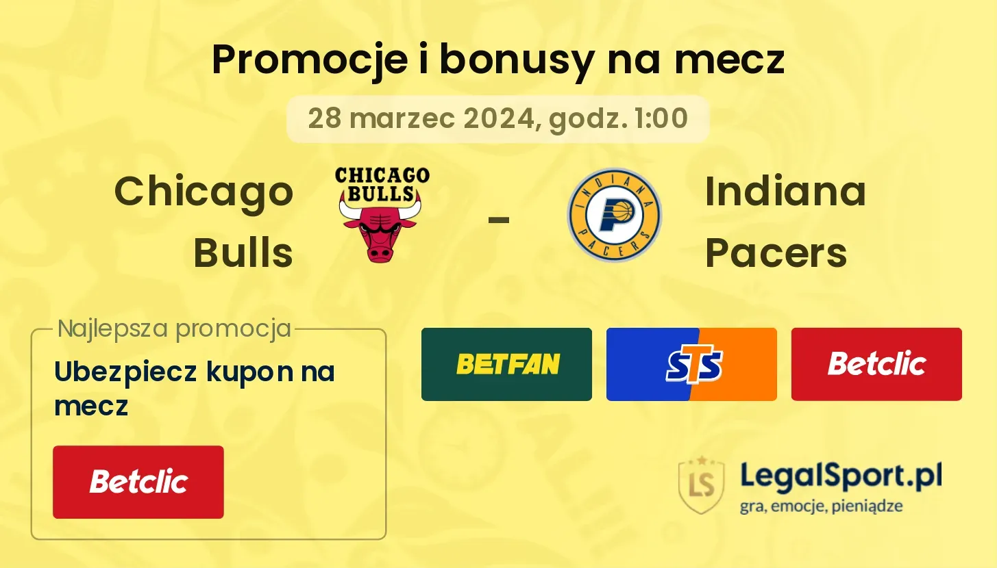 Chicago Bulls - Indiana Pacers promocje bonusy na mecz
