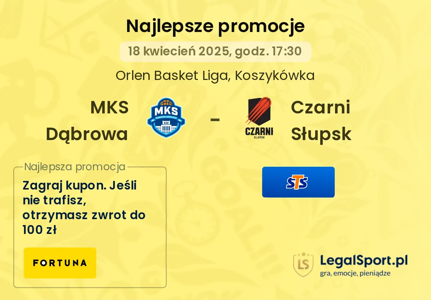 Czarni Słupsk - MKS Dąbrowa promocje bonusy na mecz