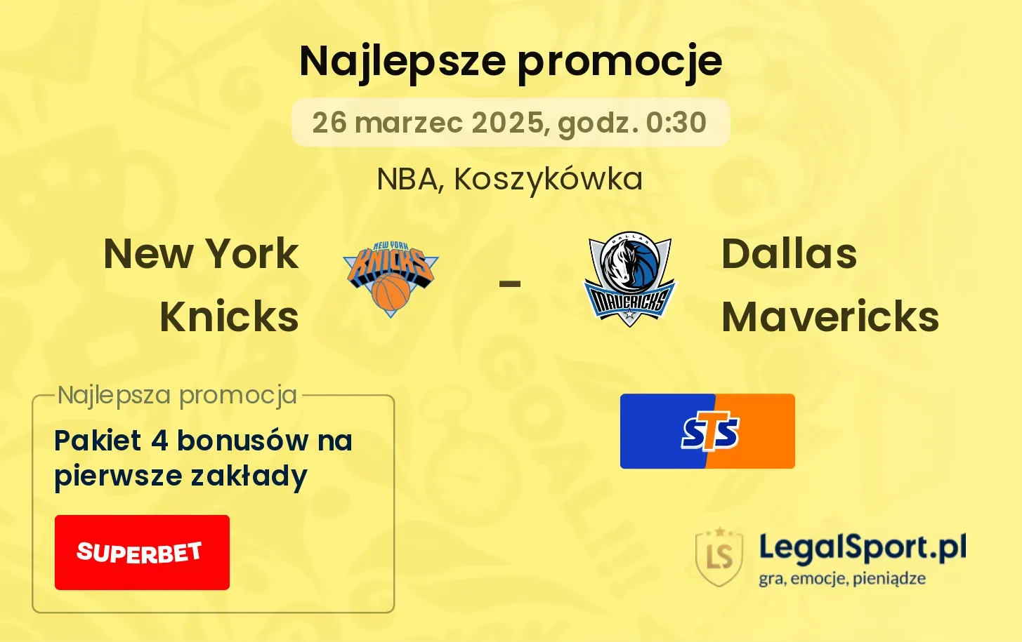 New York Knicks - Dallas Mavericks promocje u bukmacherów
