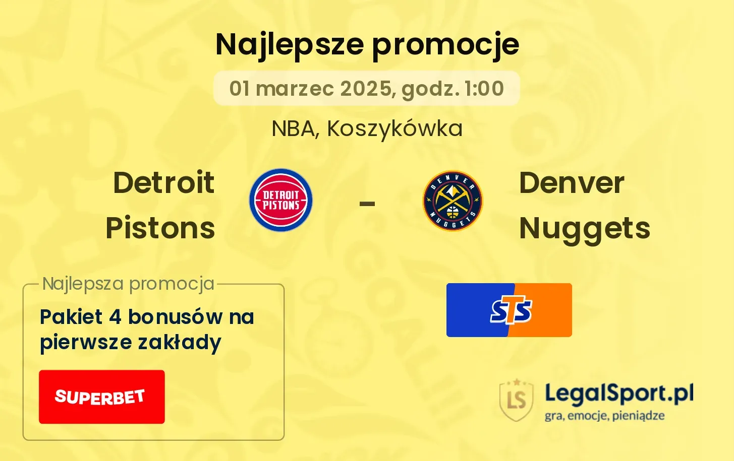 Detroit Pistons - Denver Nuggets promocje u bukmacherów
