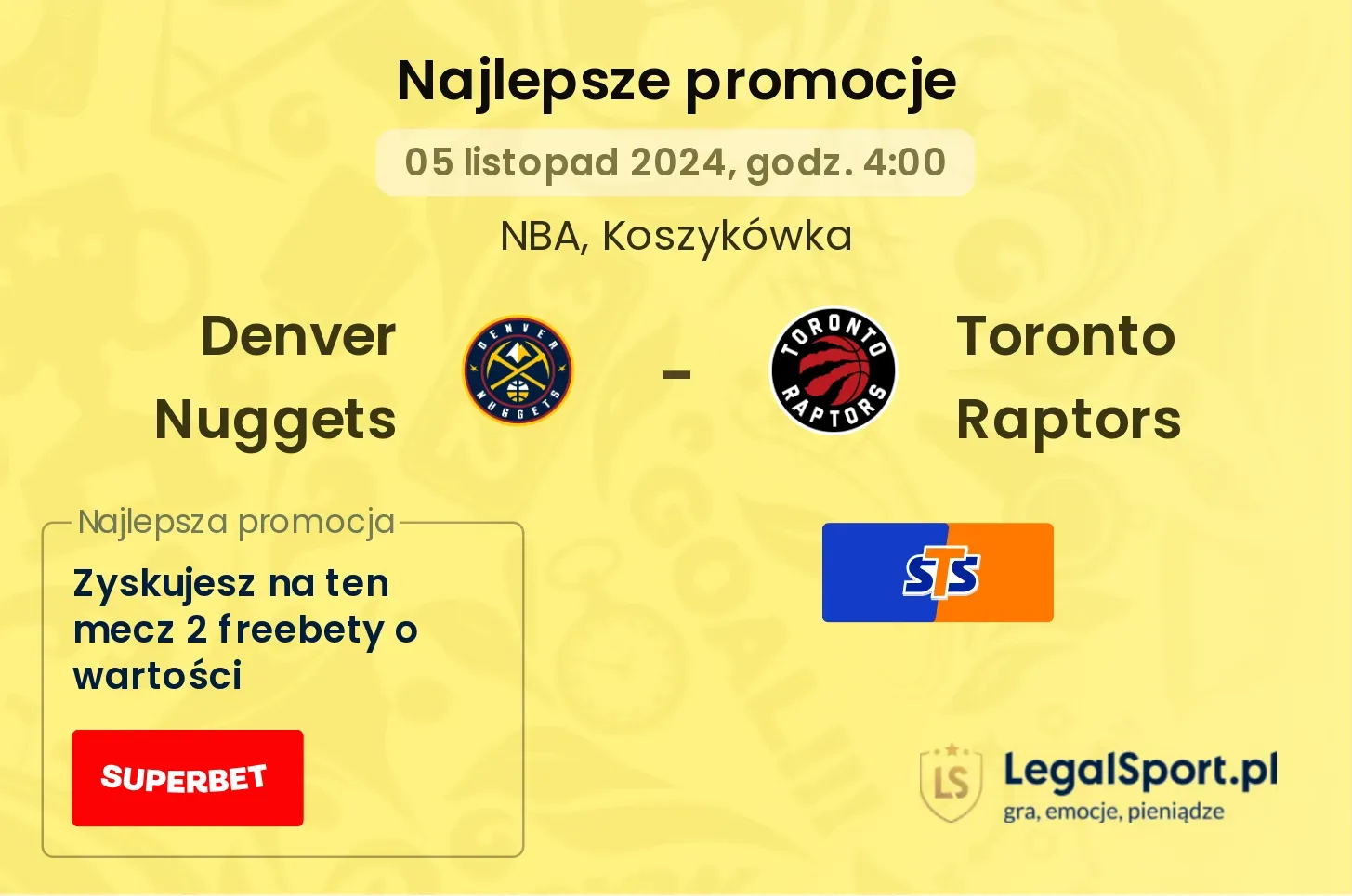 Denver Nuggets - Toronto Raptors promocje bukmacherskie 05.11, 04:00