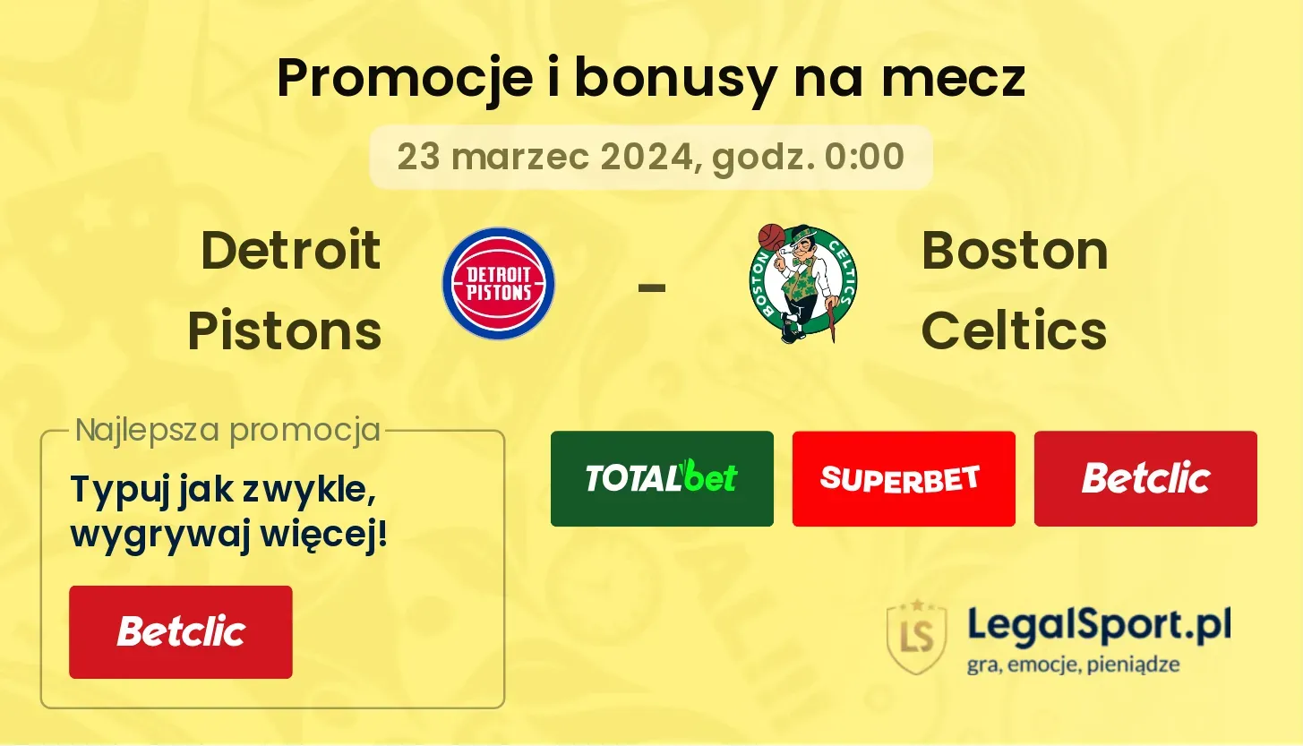 Detroit Pistons - Boston Celtics promocje bonusy na mecz