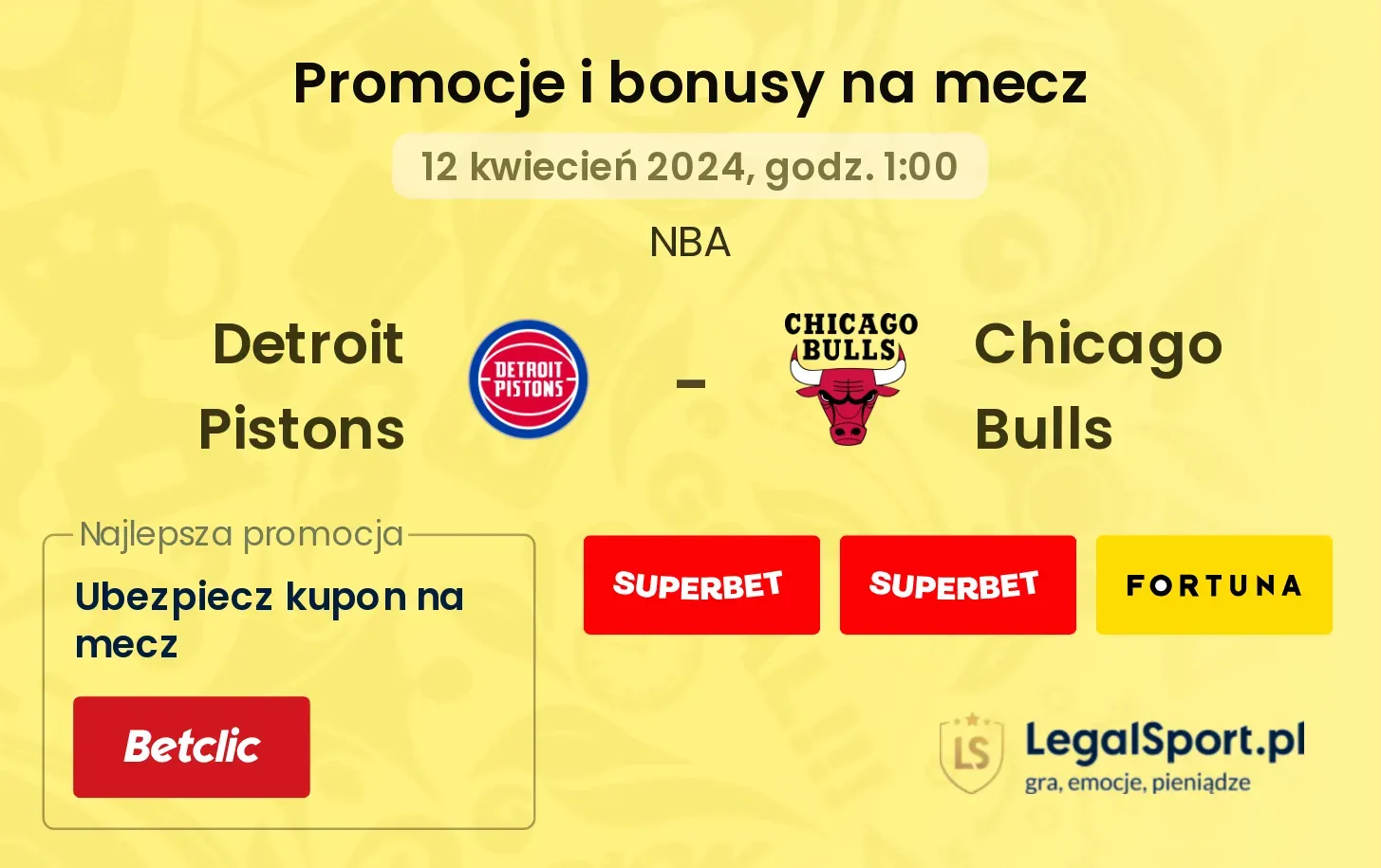 Detroit Pistons - Chicago Bulls promocje bonusy na mecz