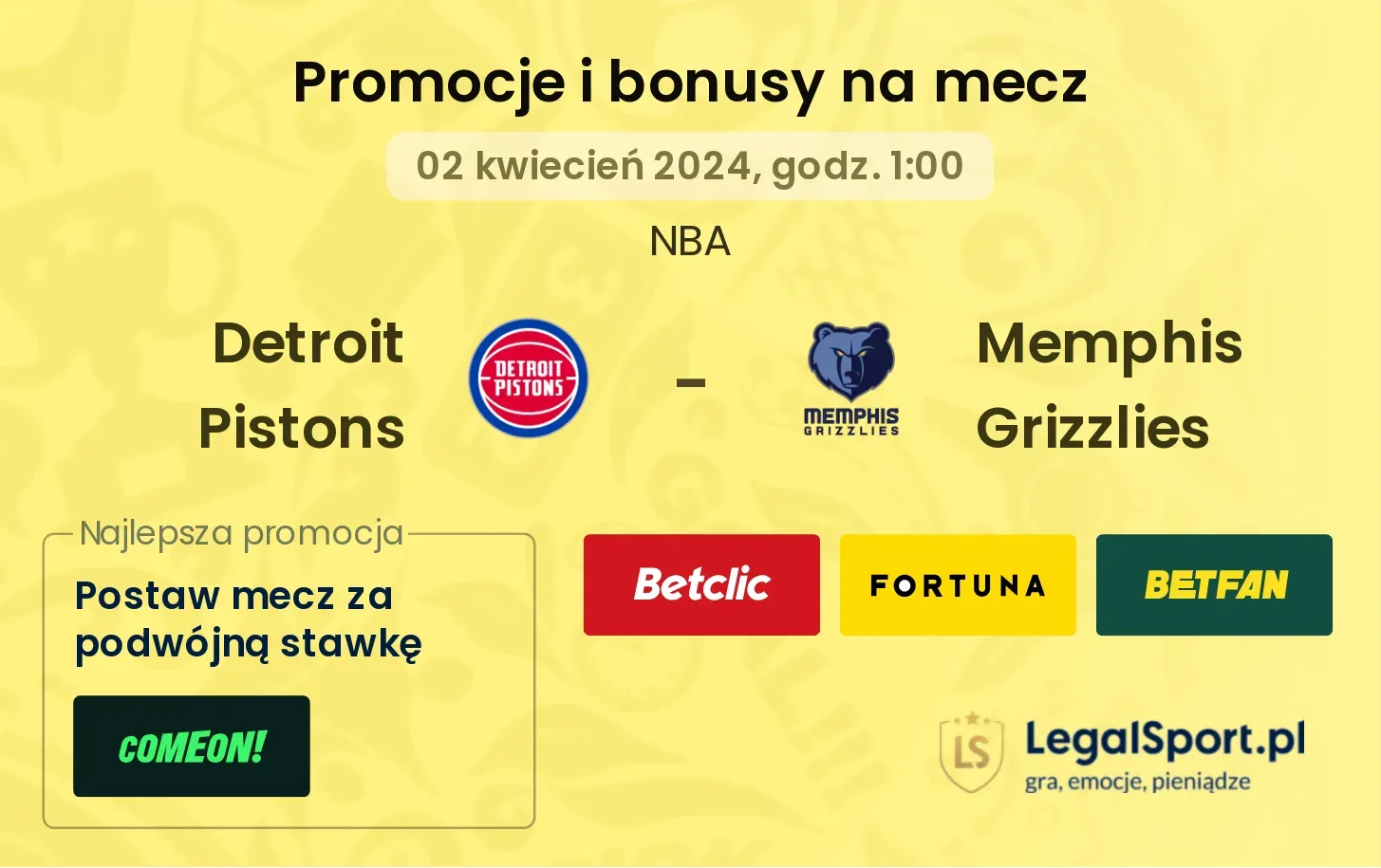 Detroit Pistons - Memphis Grizzlies promocje bonusy na mecz