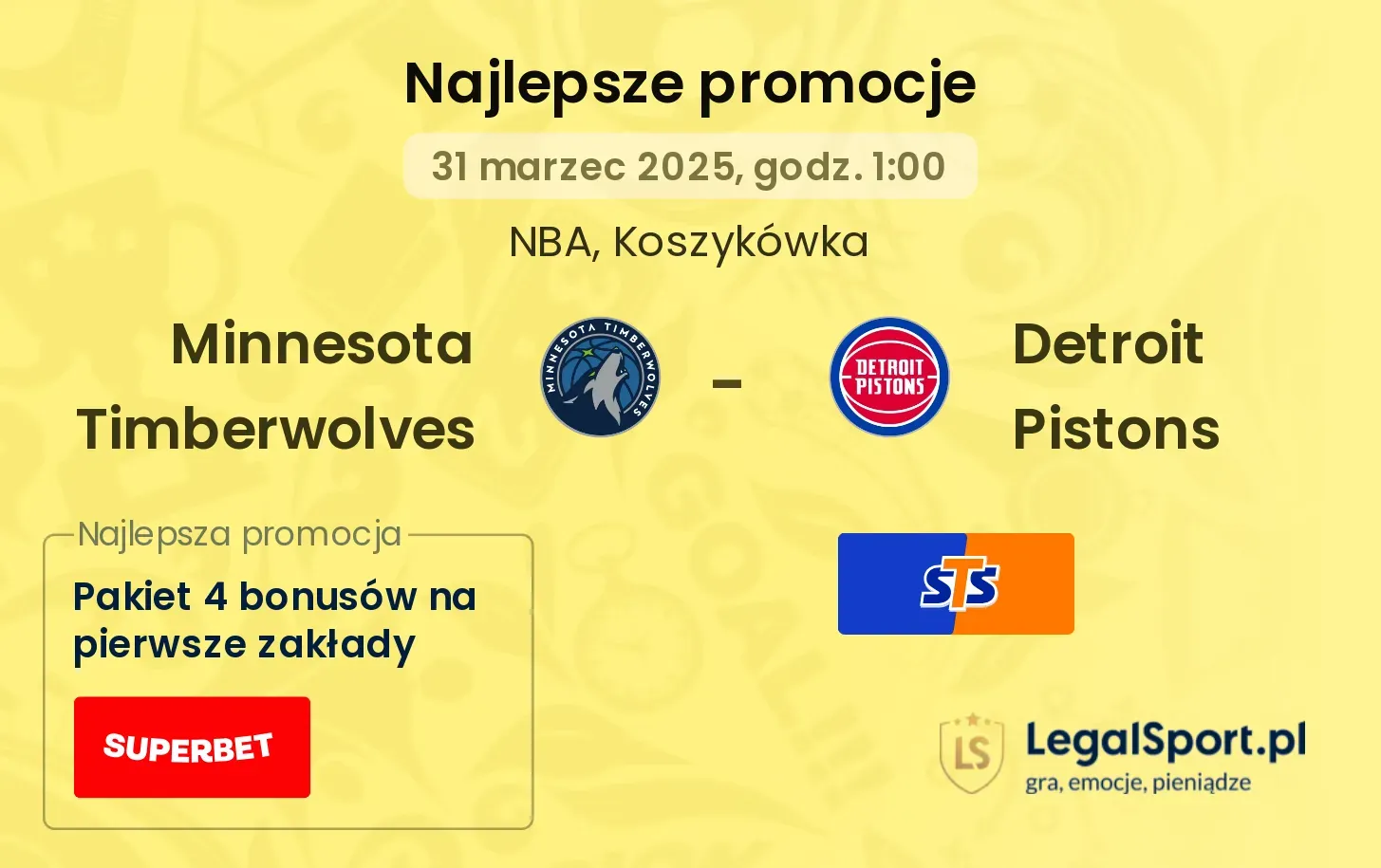 Minnesota Timberwolves - Detroit Pistons promocje bukmacherskie
