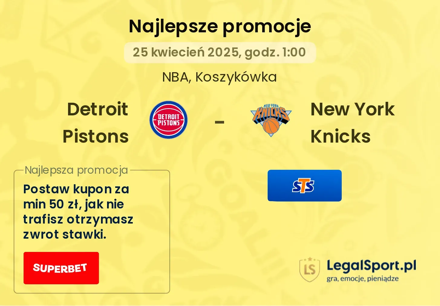 Detroit Pistons - New York Knicks promocje u bukmacherów