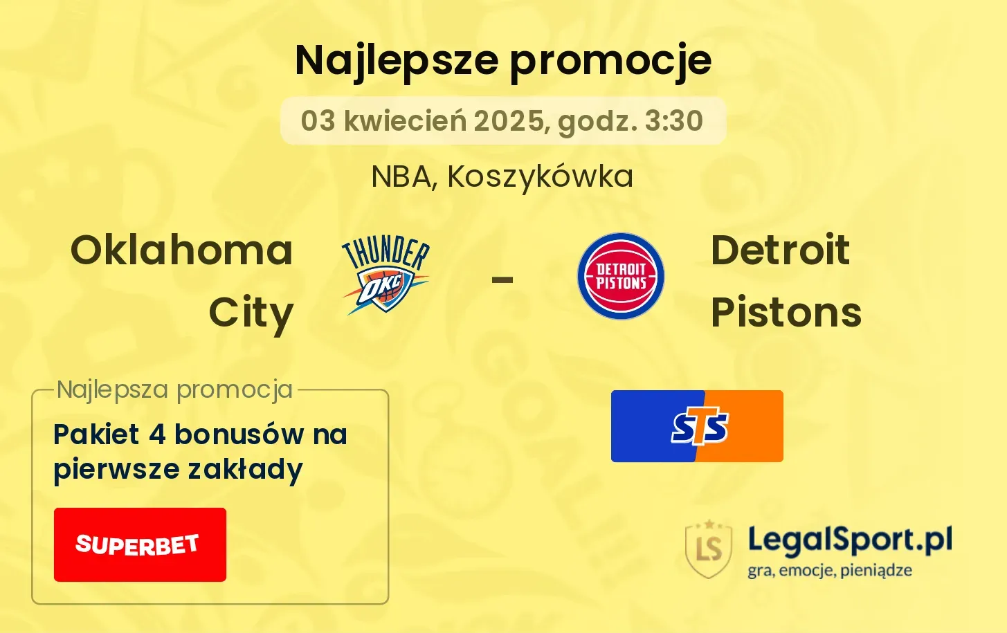Oklahoma City - Detroit Pistons promocje u bukmacherów