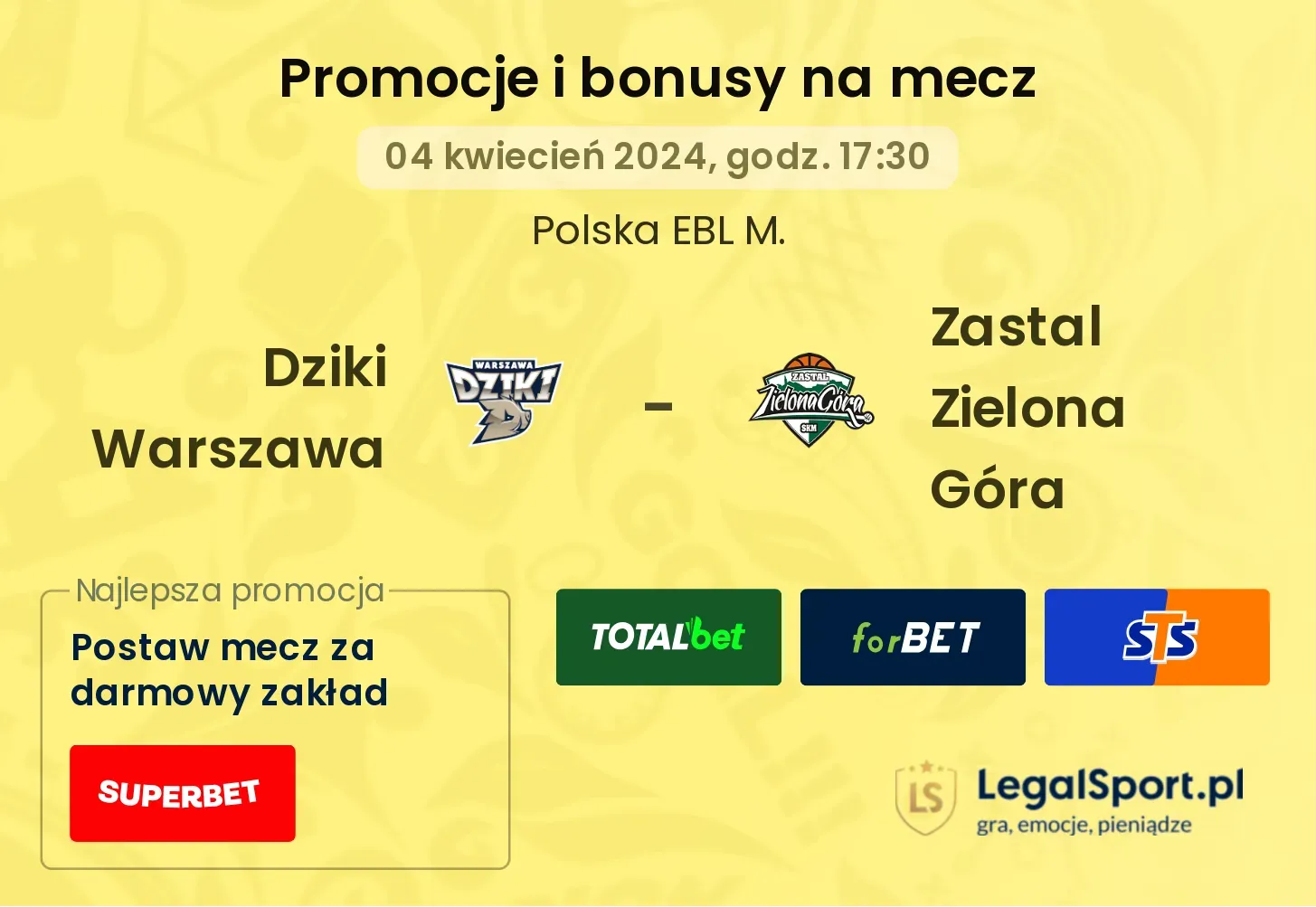 Dziki Warszawa - Zastal Zielona Góra promocje bonusy na mecz