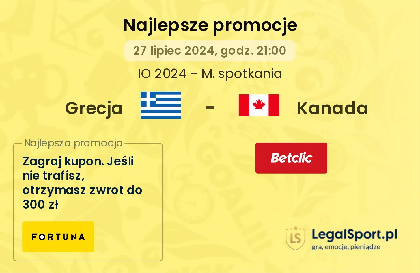 Grecja - Kanada promocje bukmacherskie (27.07, 21:00)
