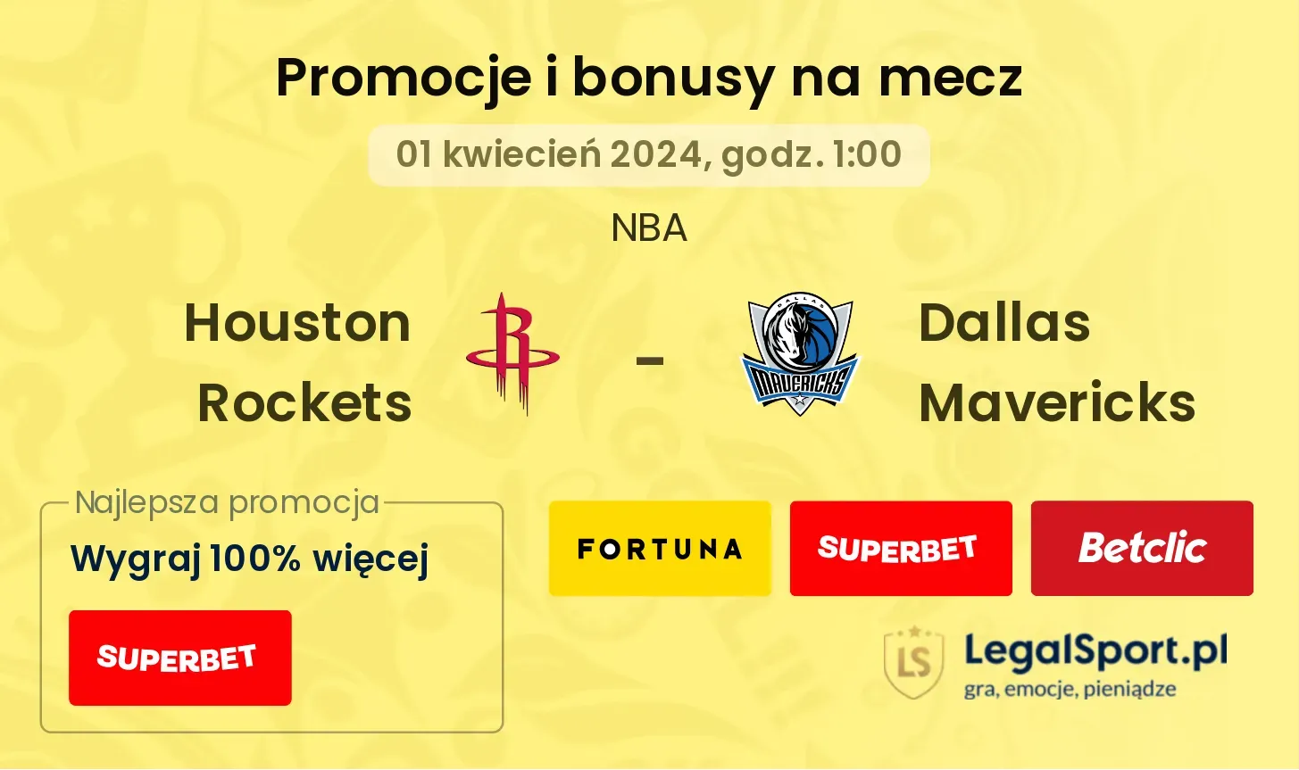 Houston Rockets - Dallas Mavericks promocje bonusy na mecz