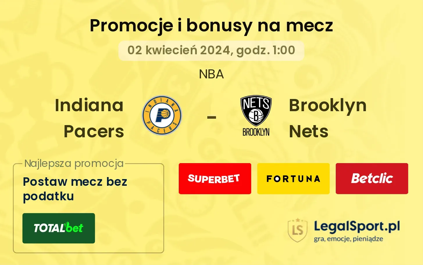 Indiana Pacers - Brooklyn Nets promocje bonusy na mecz