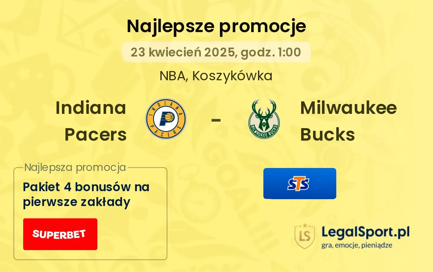 Indiana Pacers - Milwaukee Bucks promocje bukmacherskie