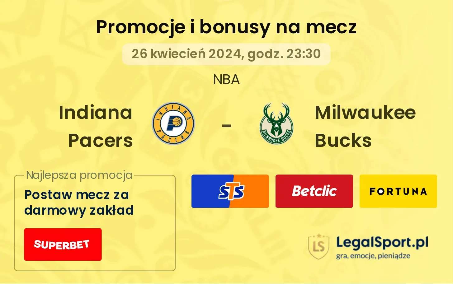 Indiana Pacers - Milwaukee Bucks promocje bonusy na mecz