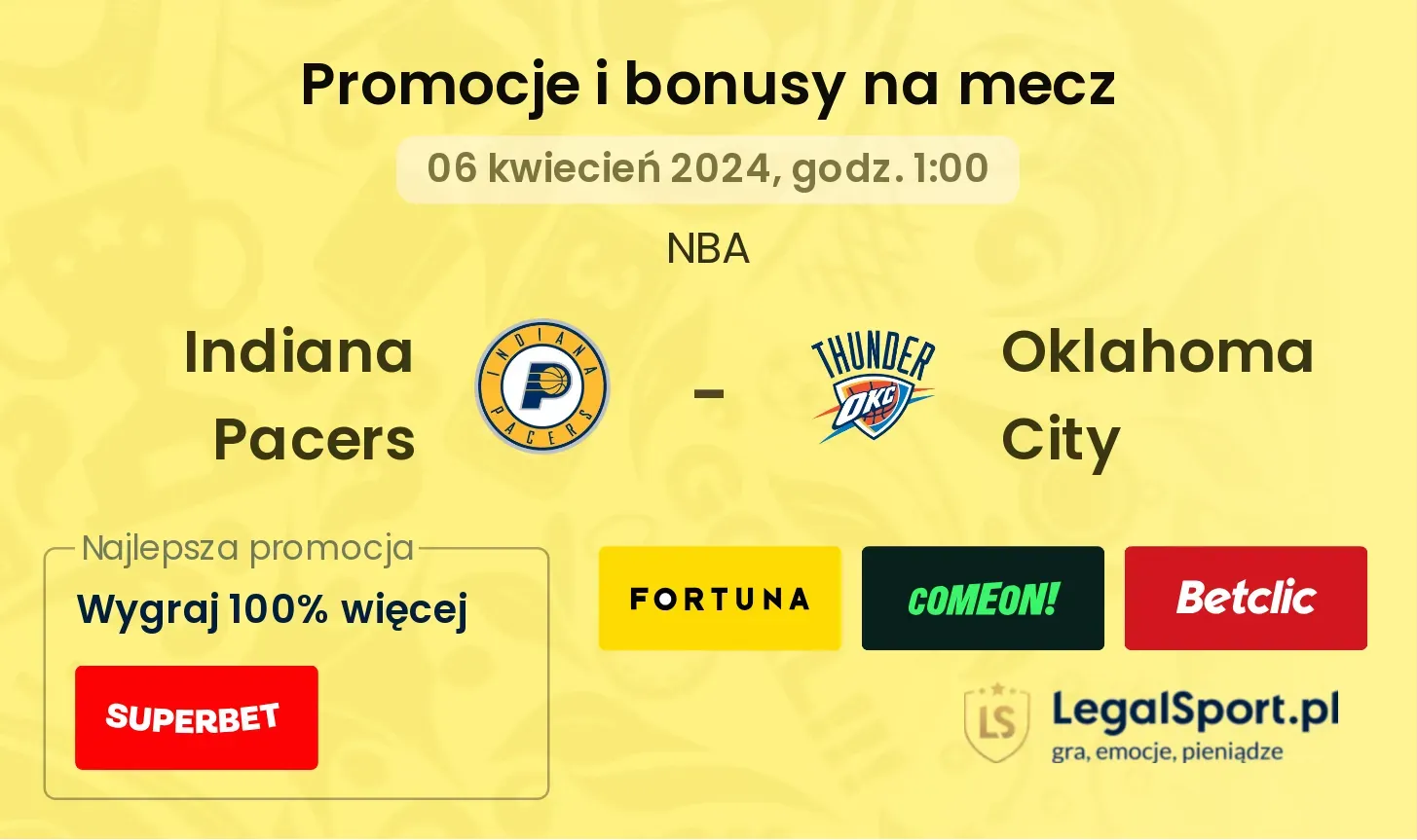 Indiana Pacers - Oklahoma City promocje bonusy na mecz
