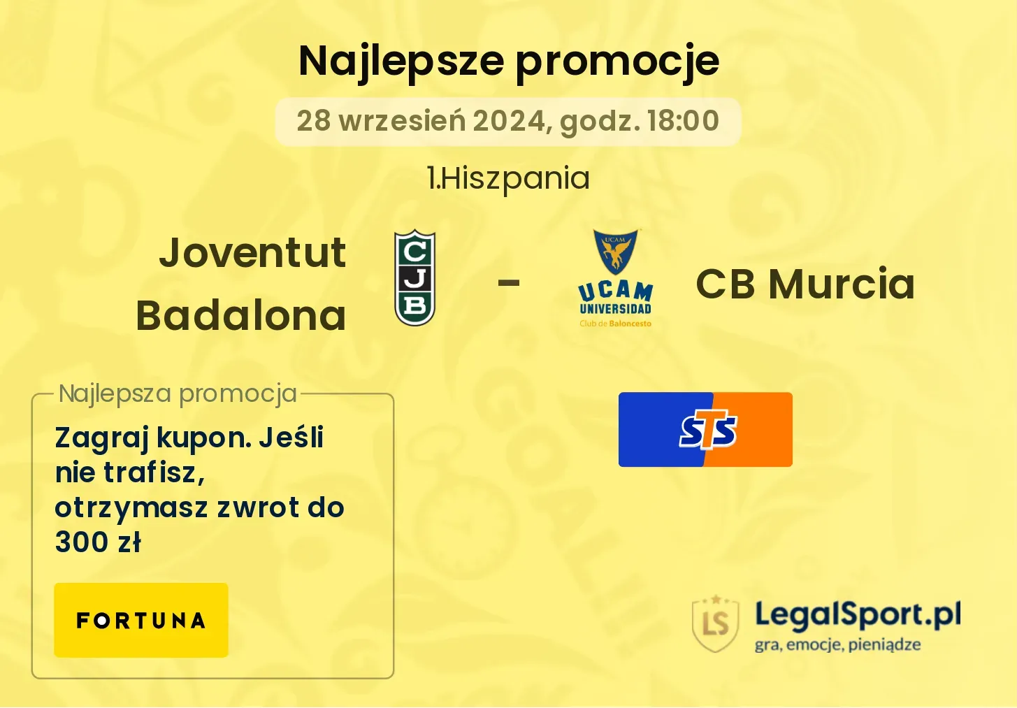 Joventut Badalona - CB Murcia promocje u bukmacherów 28.09, 18:00