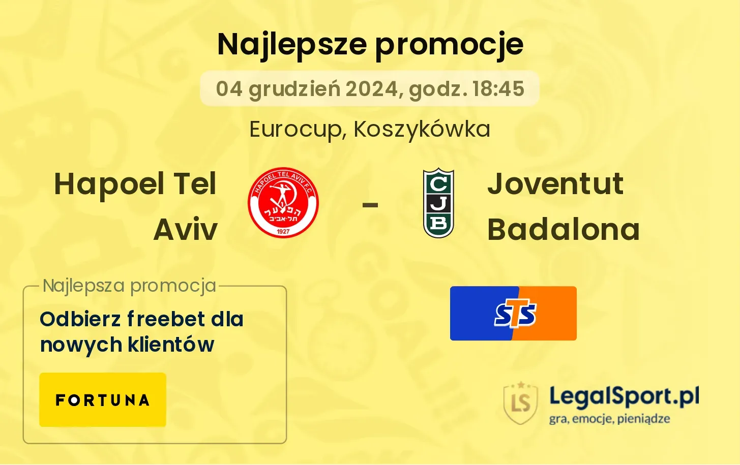 Hapoel Tel Aviv - Joventut Badalona promocje u bukmacherów