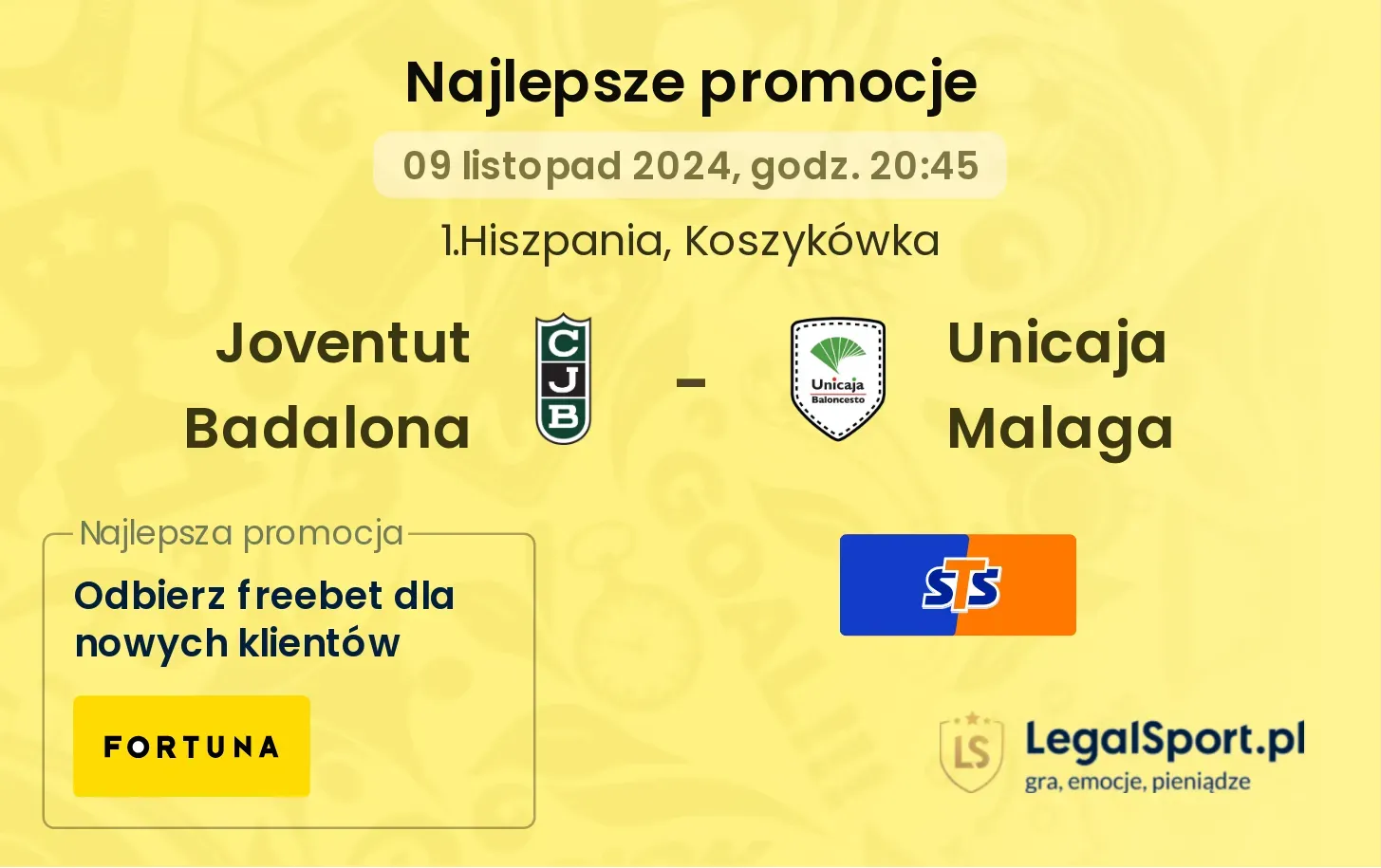 Joventut Badalona - Unicaja Malaga promocje bukmacherskie 09.11, 20:45