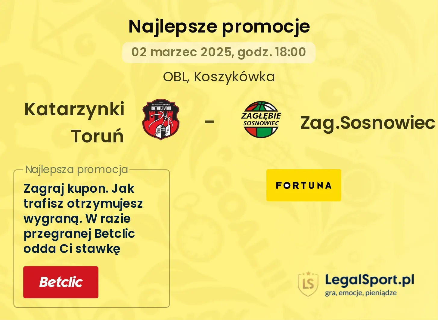 Katarzynki Toruń - Zag.Sosnowiec promocje u bukmacherów