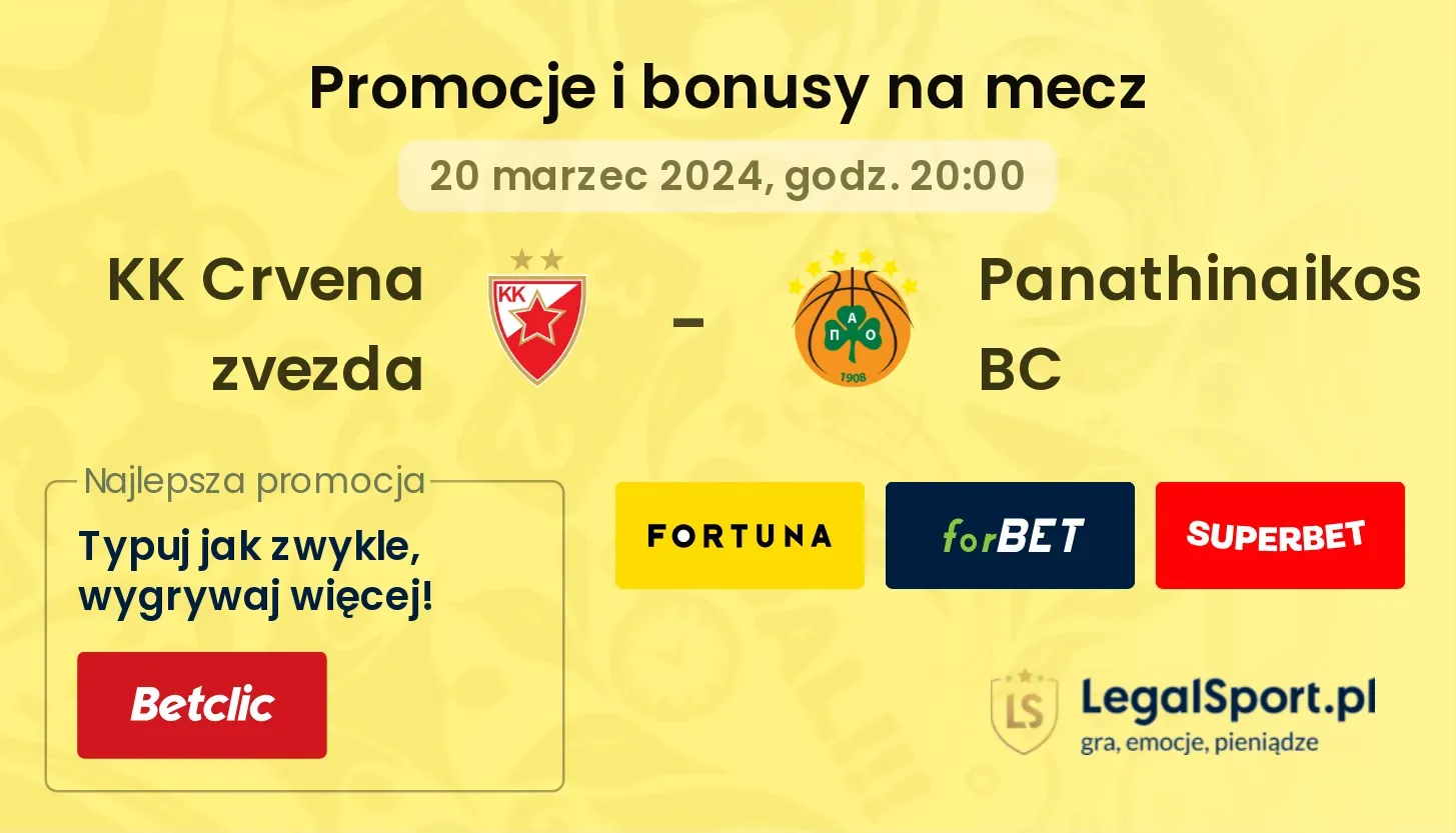 KK Crvena zvezda - Panathinaikos BC promocje bonusy na mecz