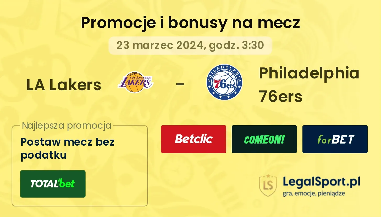 LA Lakers - Philadelphia 76ers promocje bonusy na mecz