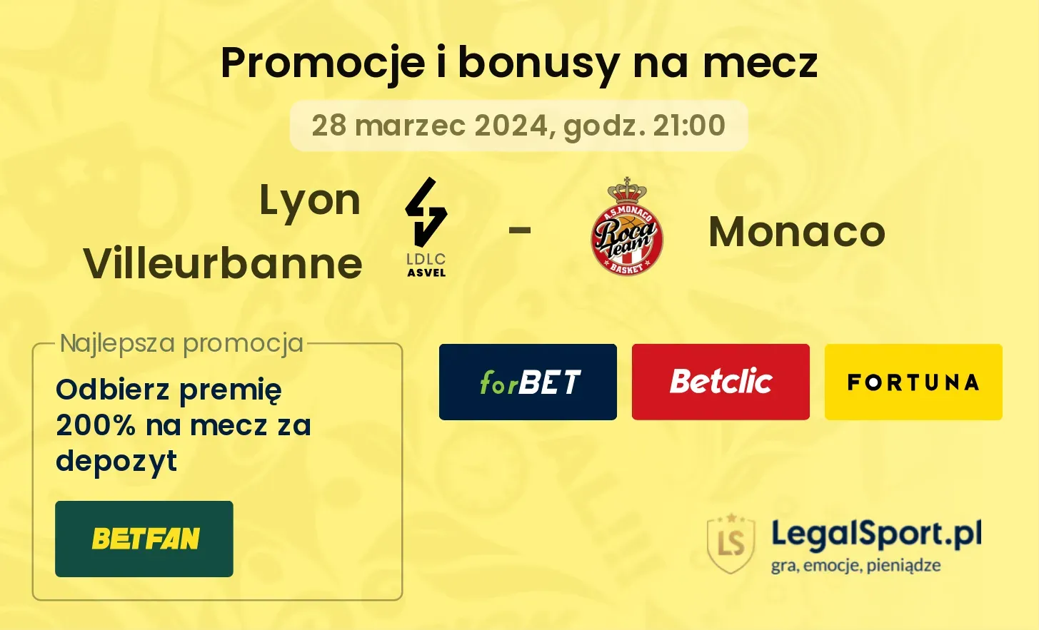 Lyon Villeurbanne - Monaco promocje bonusy na mecz