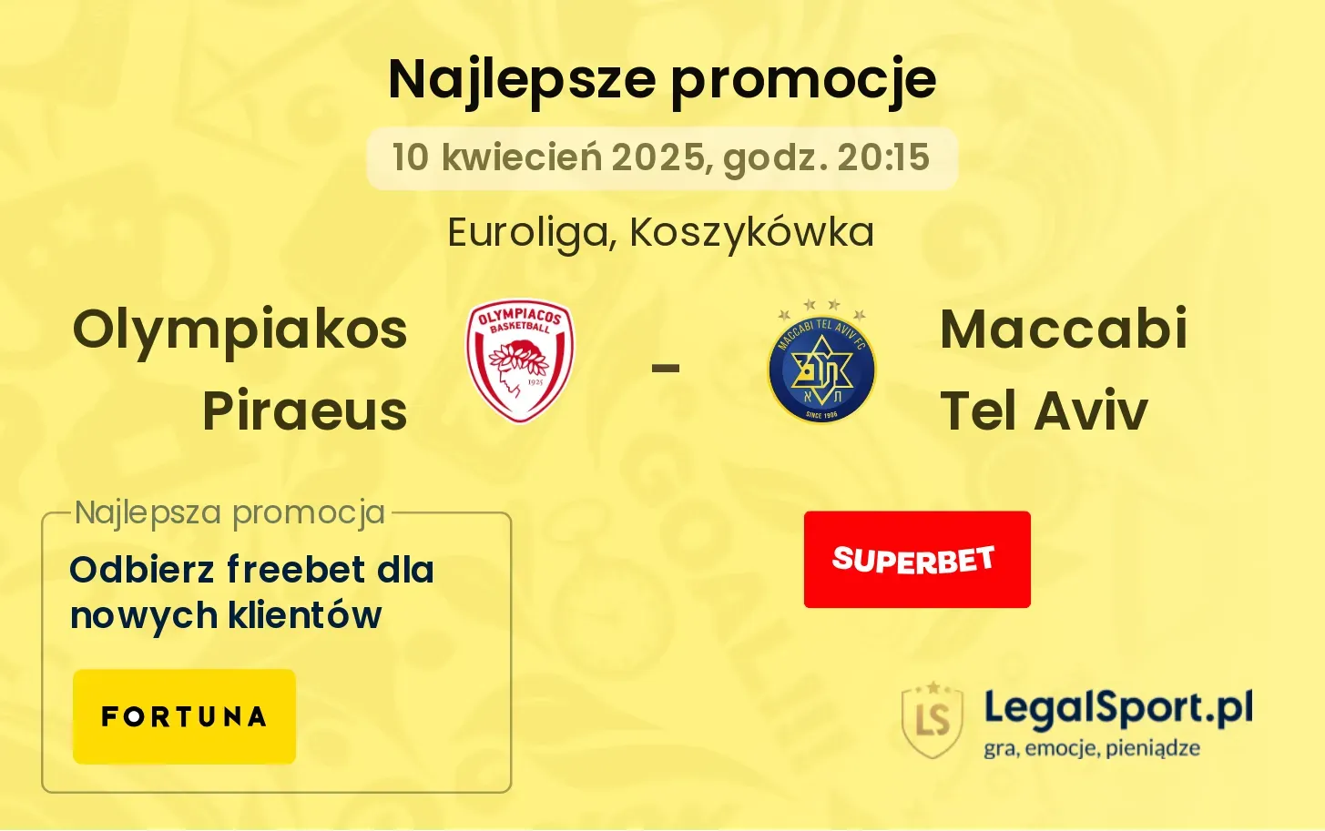 Olympiakos Piraeus - Maccabi Tel Aviv promocje u bukmacherów
