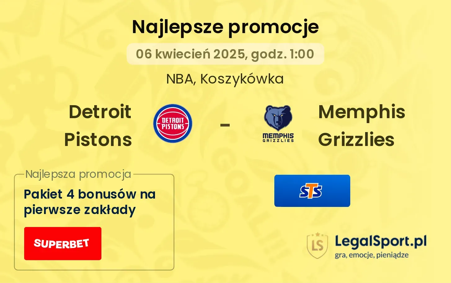 Detroit Pistons - Memphis Grizzlies promocje bukmacherskie