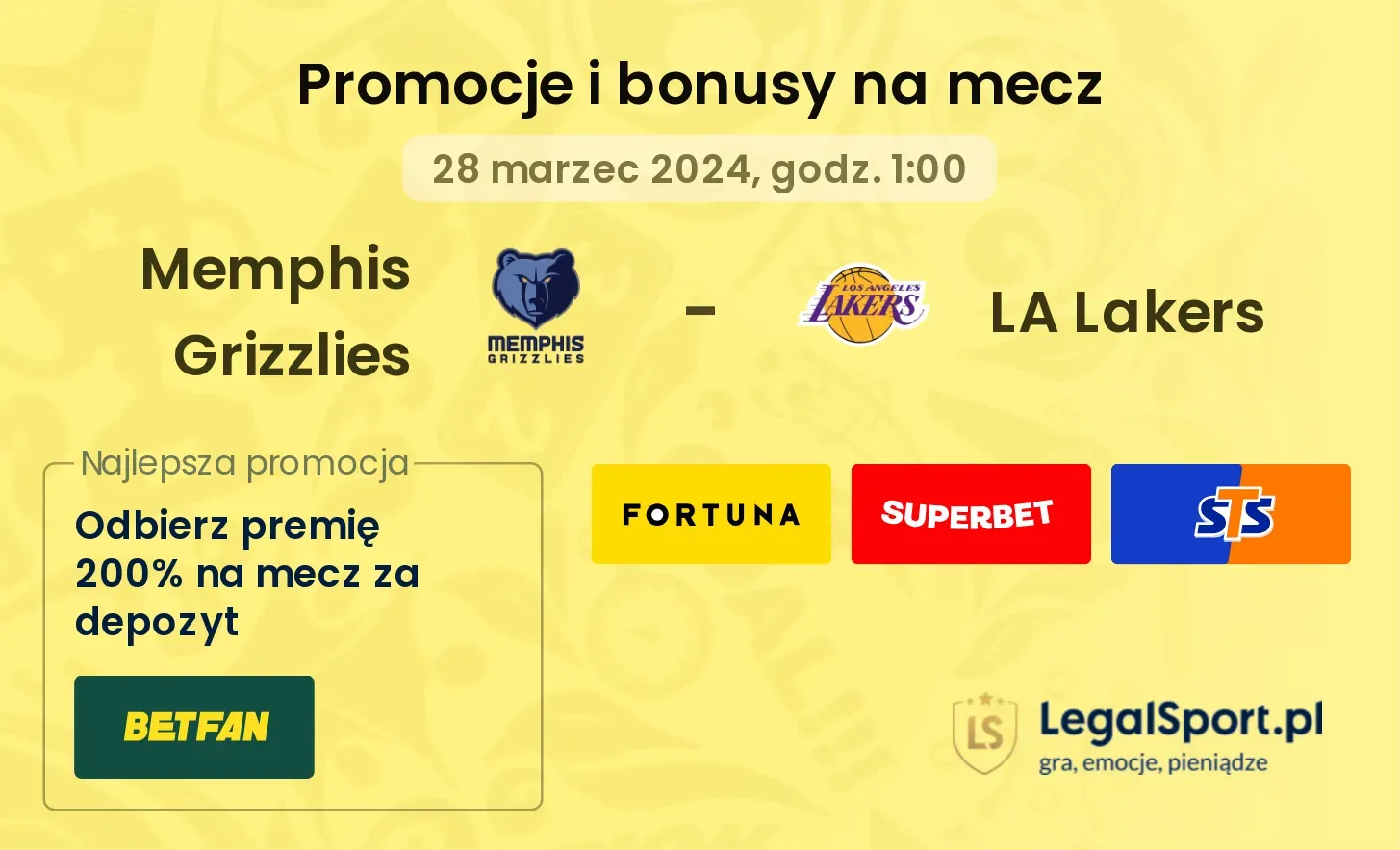 Memphis Grizzlies - LA Lakers promocje bonusy na mecz