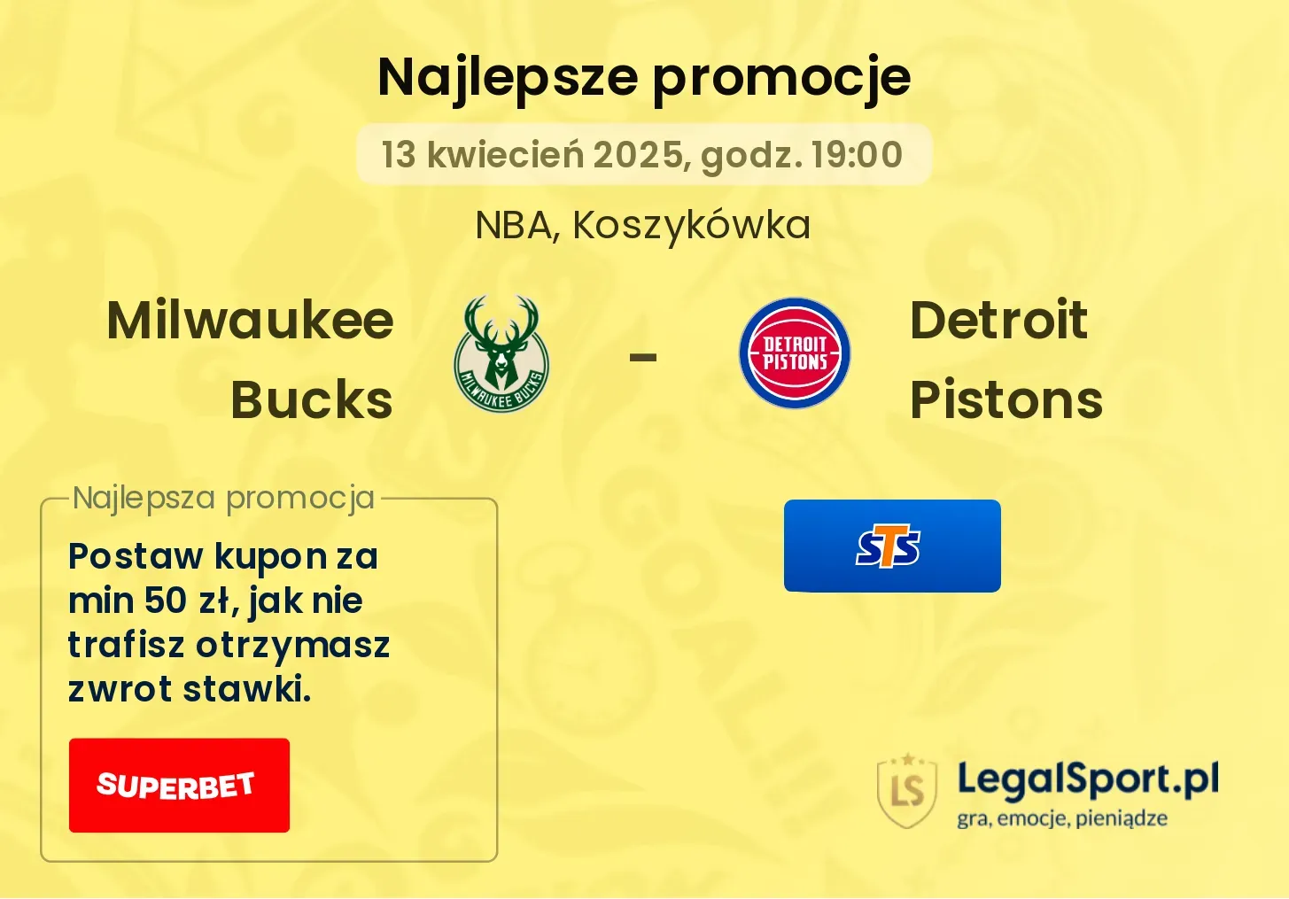 Milwaukee Bucks - Detroit Pistons promocje u bukmacherów