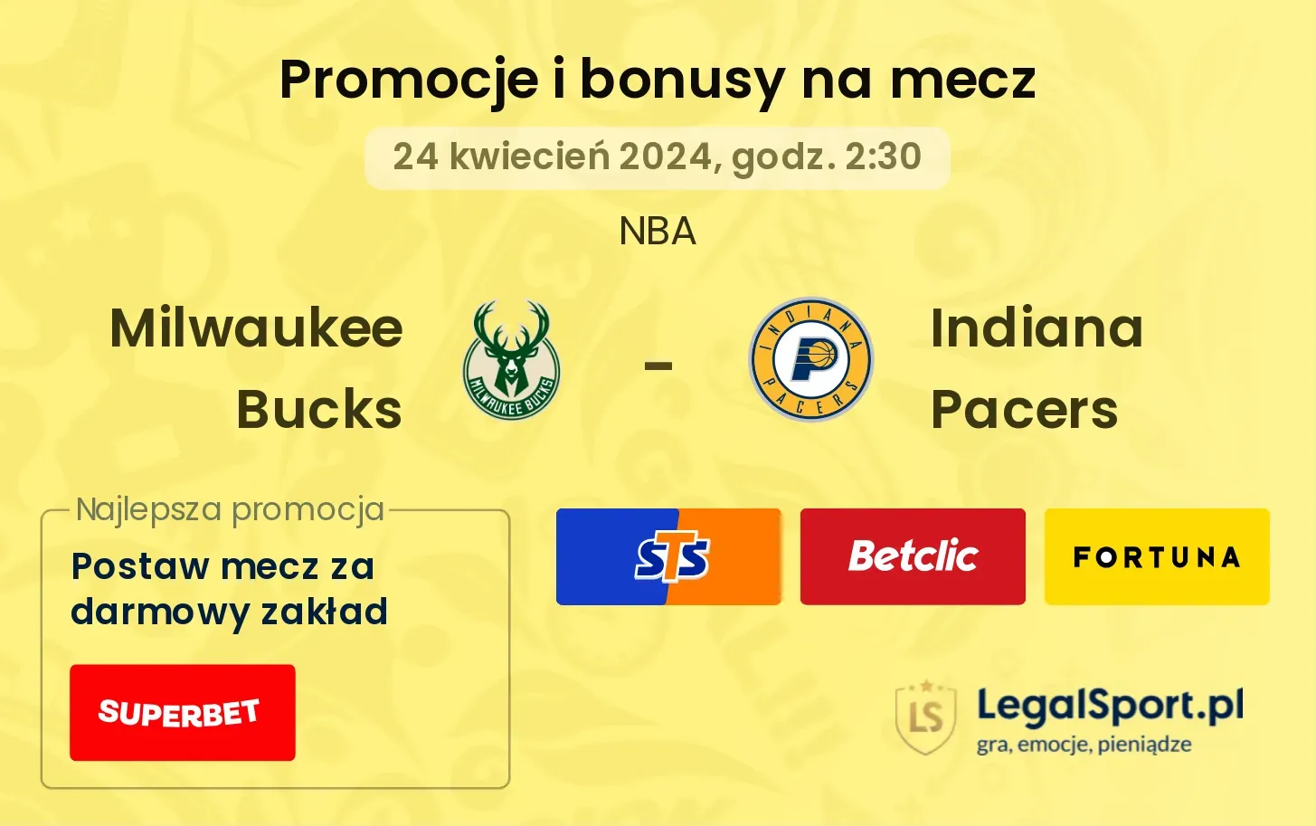 Milwaukee Bucks - Indiana Pacers promocje bonusy na mecz