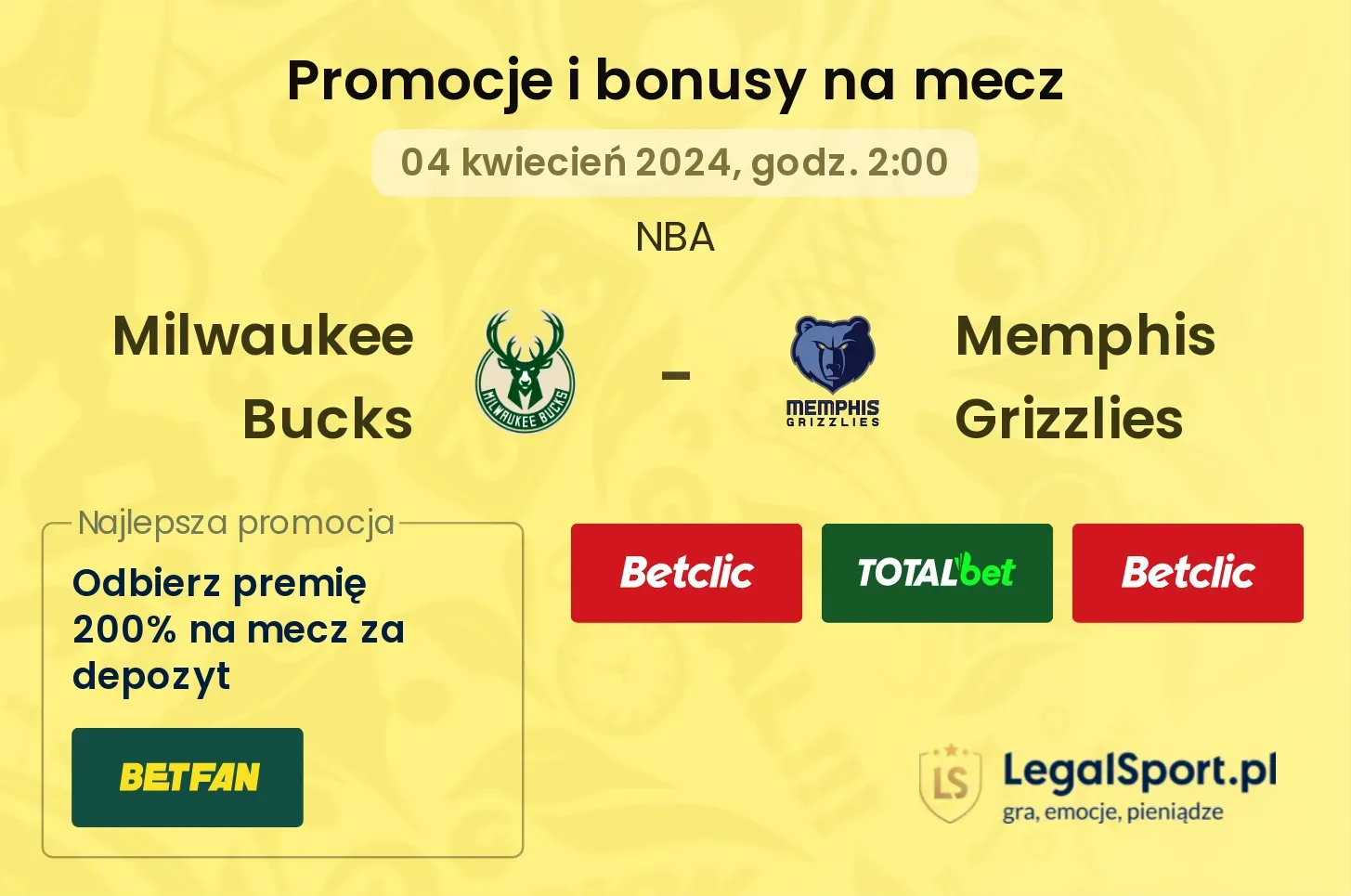 Milwaukee Bucks - Memphis Grizzlies promocje bonusy na mecz