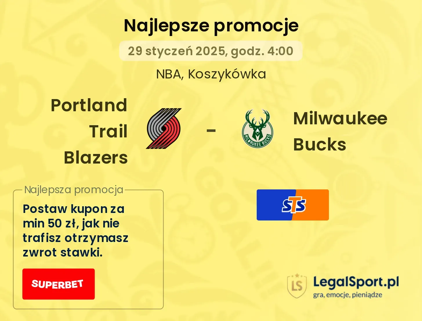 Portland Trail Blazers - Milwaukee Bucks promocje bukmacherskie