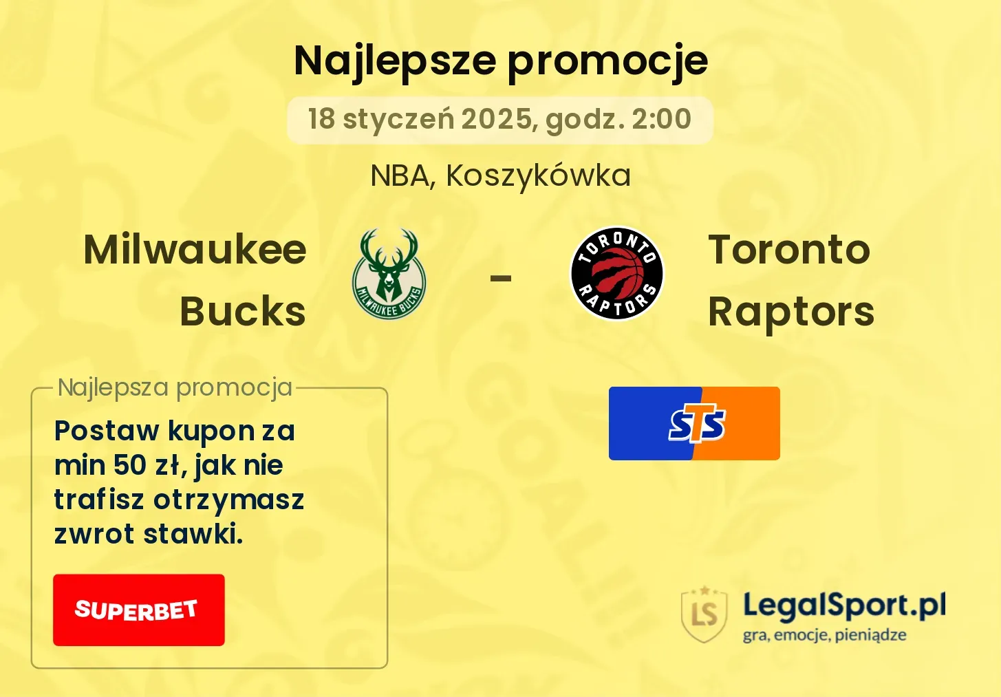 Milwaukee Bucks - Toronto Raptors promocje bukmacherskie