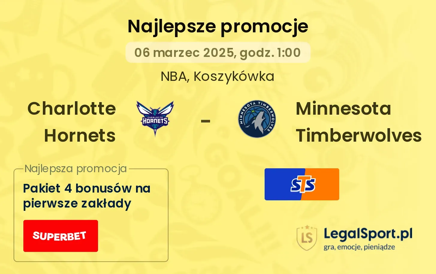 Charlotte Hornets - Minnesota Timberwolves promocje bukmacherskie
