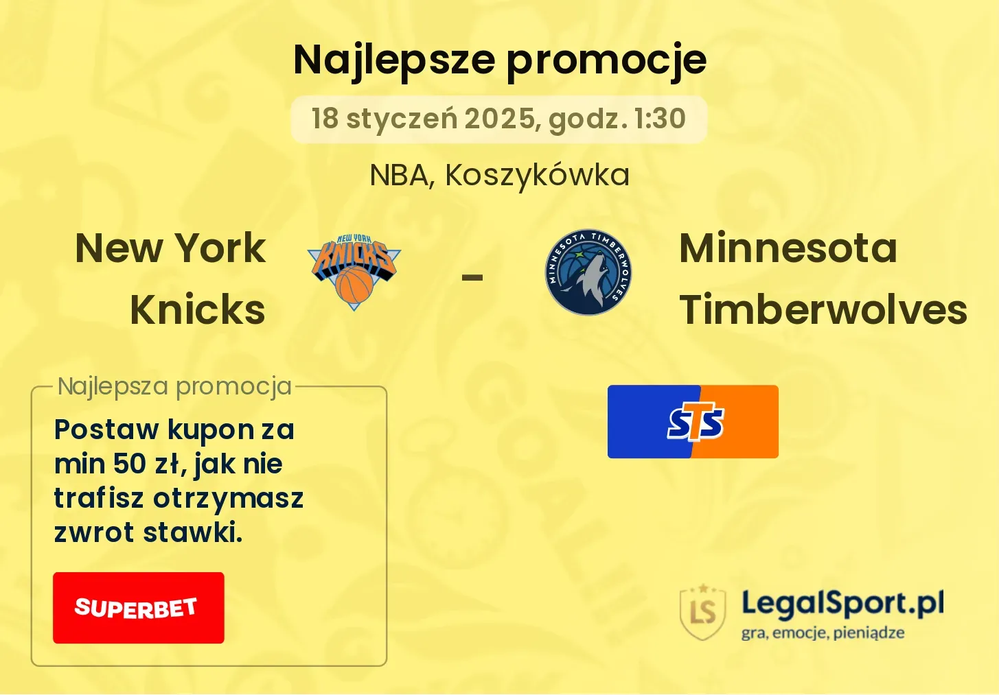New York Knicks - Minnesota Timberwolves promocje bukmacherskie