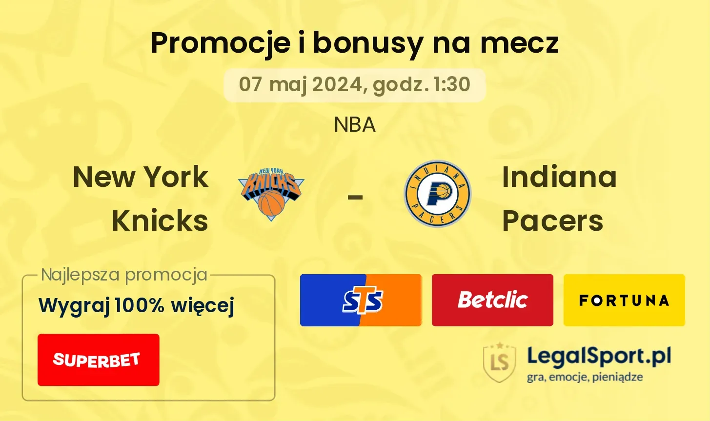 New York Knicks - Indiana Pacers promocje bonusy na mecz