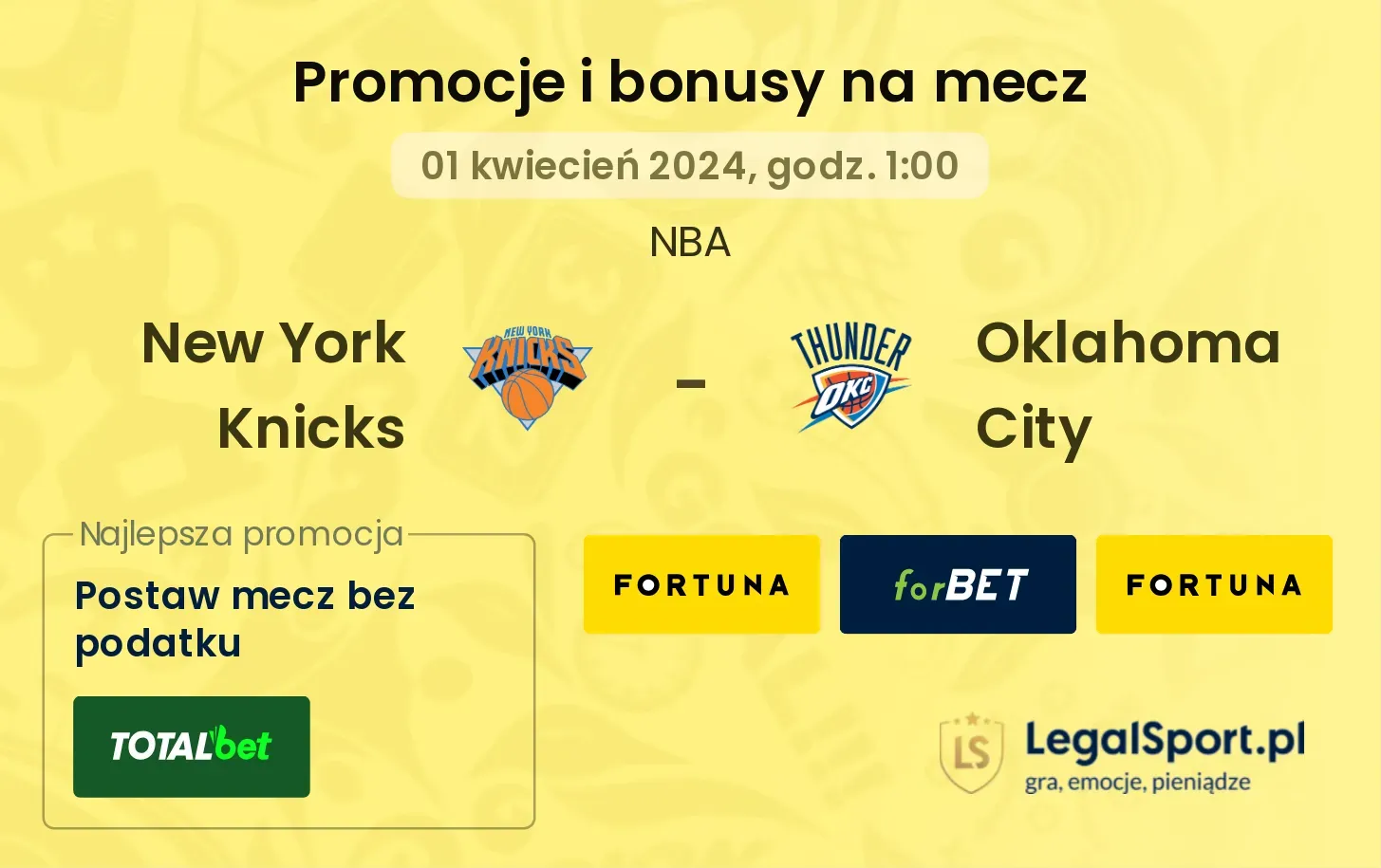 New York Knicks - Oklahoma City promocje bonusy na mecz