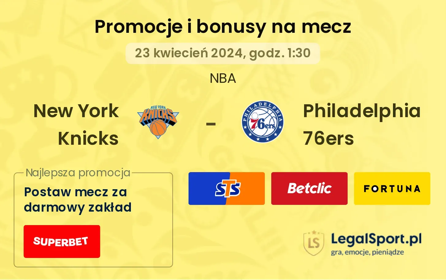 New York Knicks - Philadelphia 76ers promocje bonusy na mecz