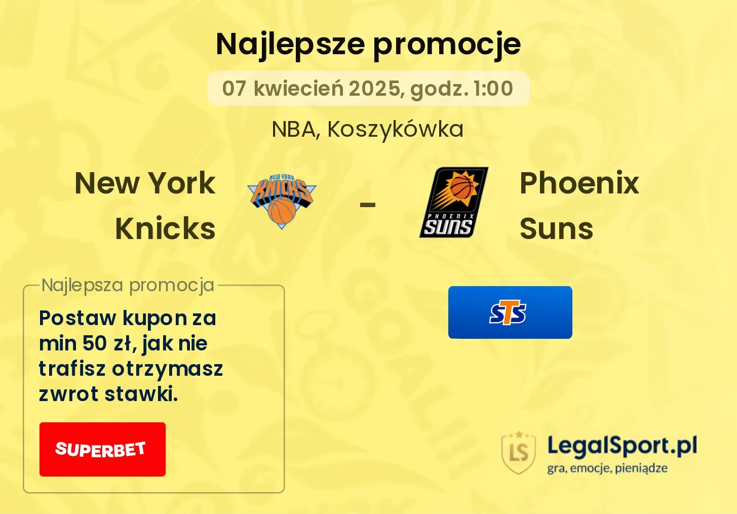 New York Knicks - Phoenix Suns promocje bukmacherskie