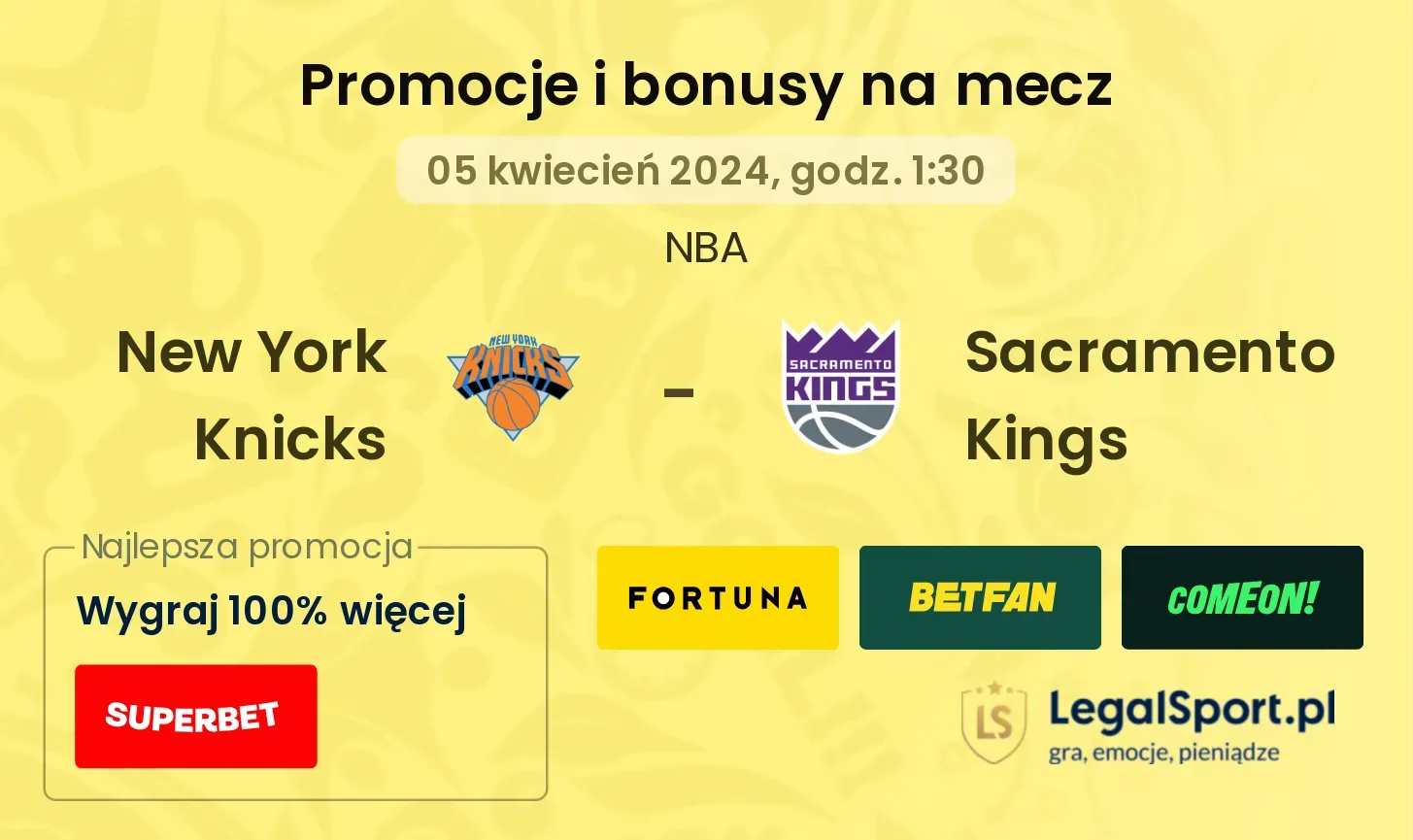 New York Knicks - Sacramento Kings promocje bonusy na mecz