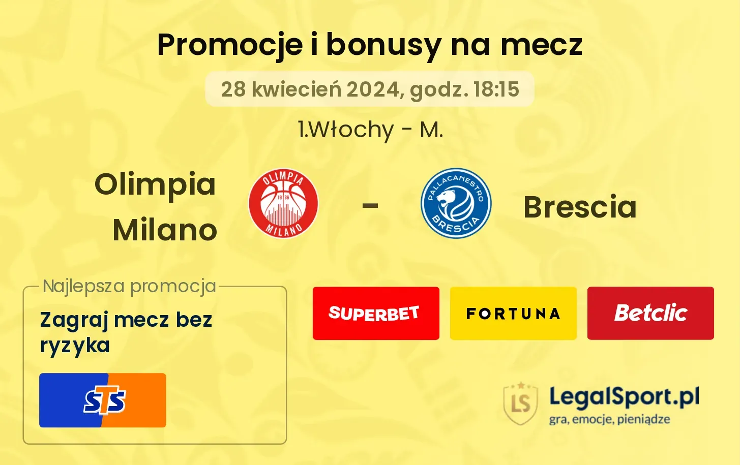 Olimpia Milano - Brescia promocje bonusy na mecz