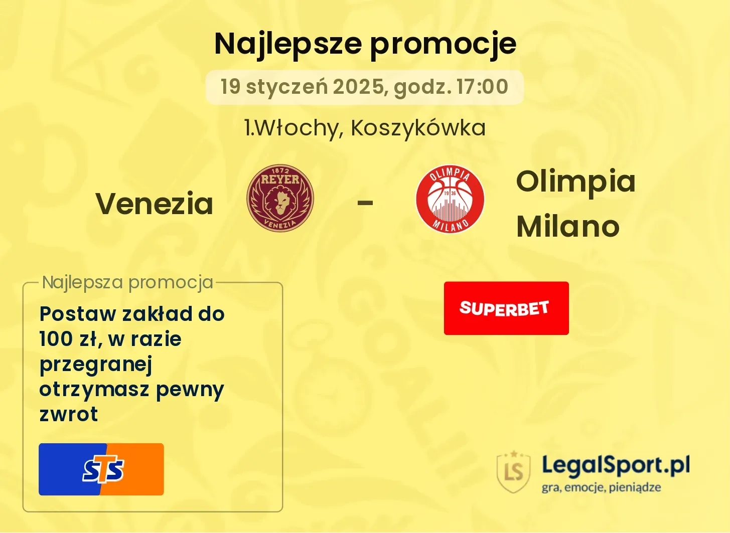 Venezia - Olimpia Milano promocje u bukmacherów