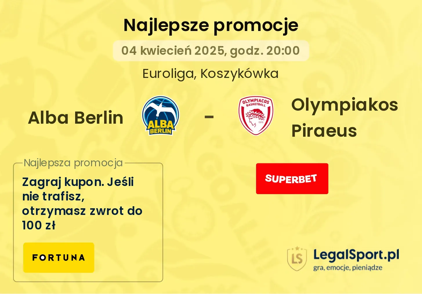 Alba Berlin - Olympiakos Piraeus promocje bukmacherskie
