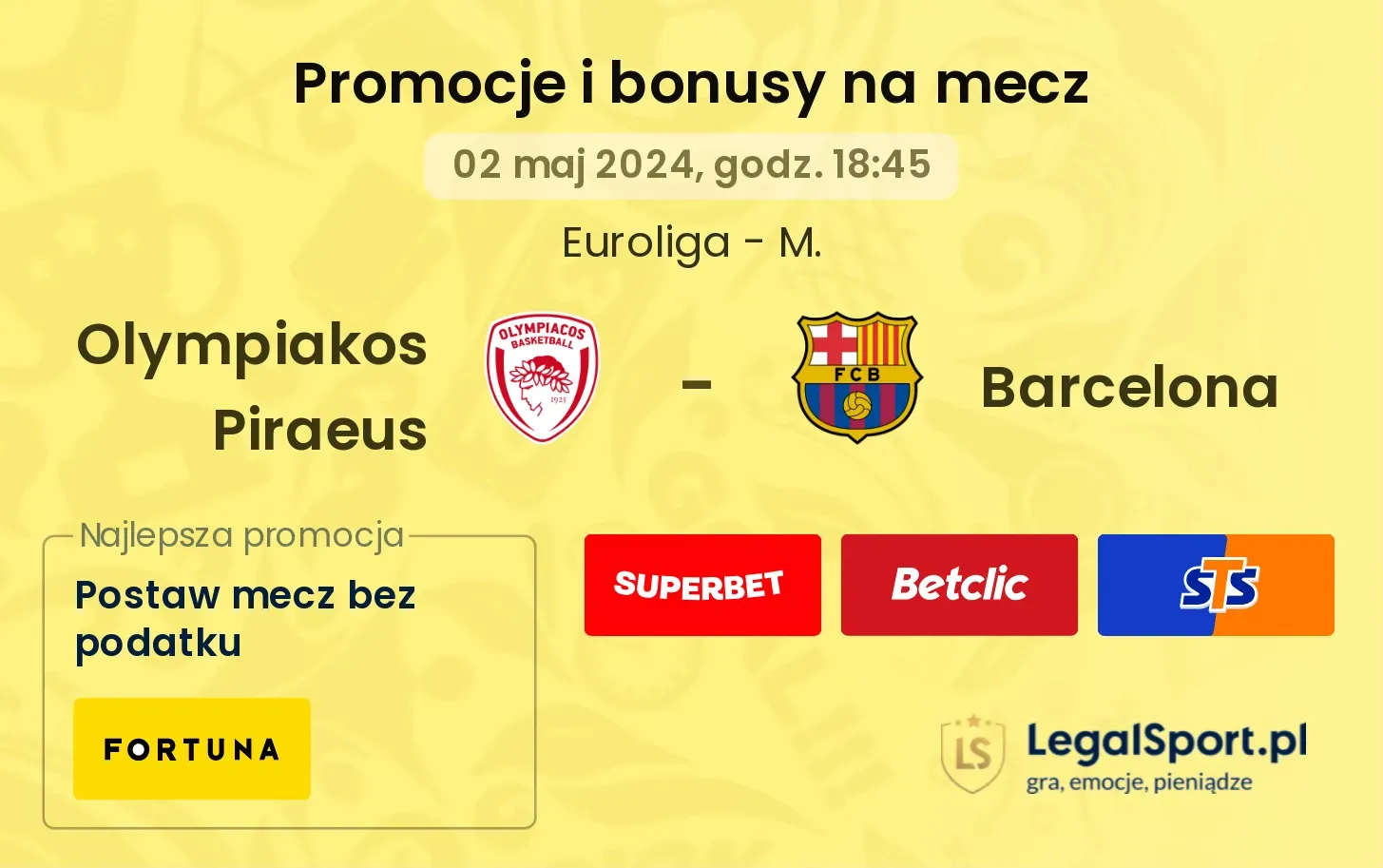 Olympiakos Piraeus - Barcelona promocje i bonusy (02.05, 18:45)