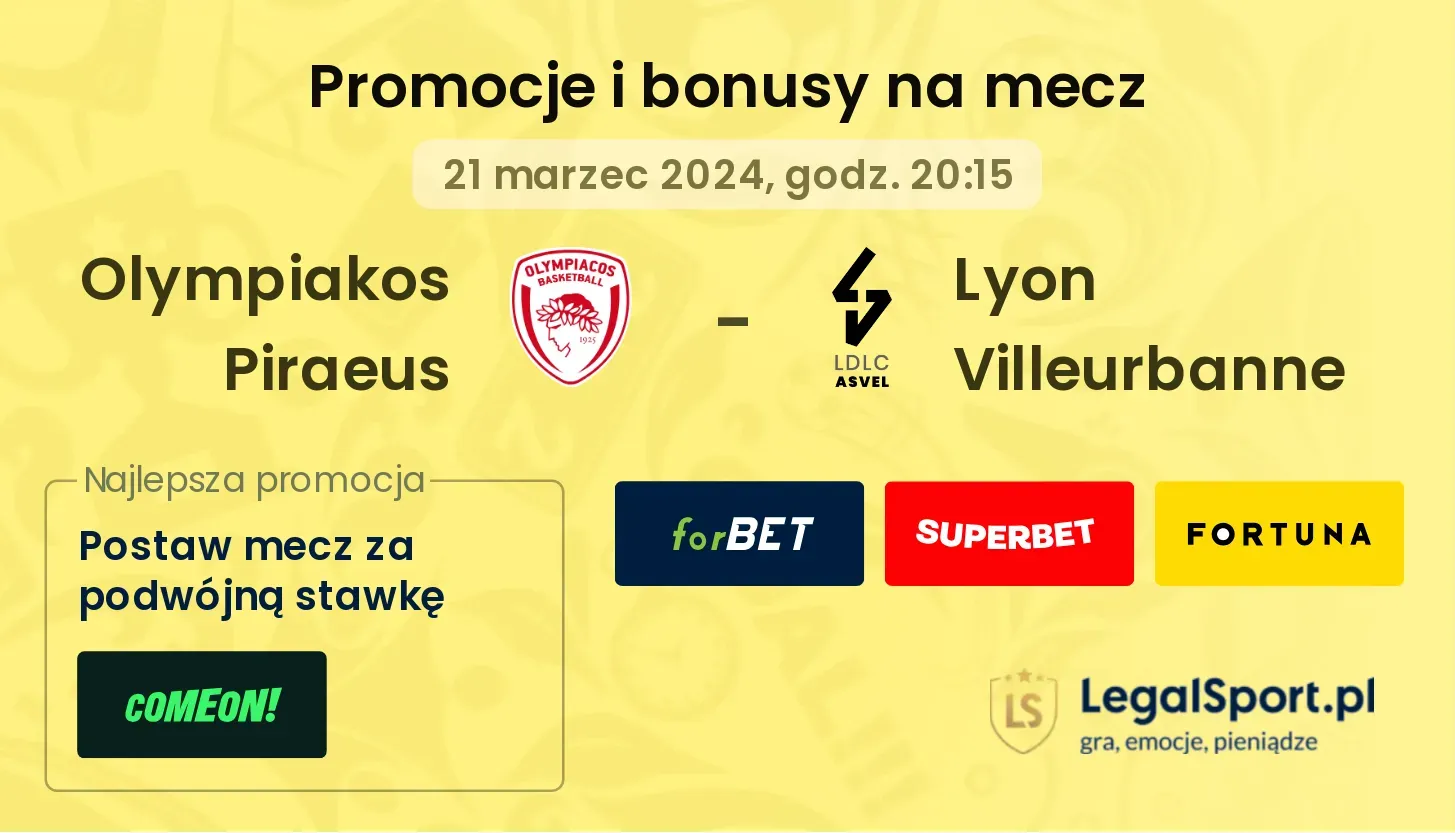 Olympiakos Piraeus - Lyon Villeurbanne promocje bonusy na mecz