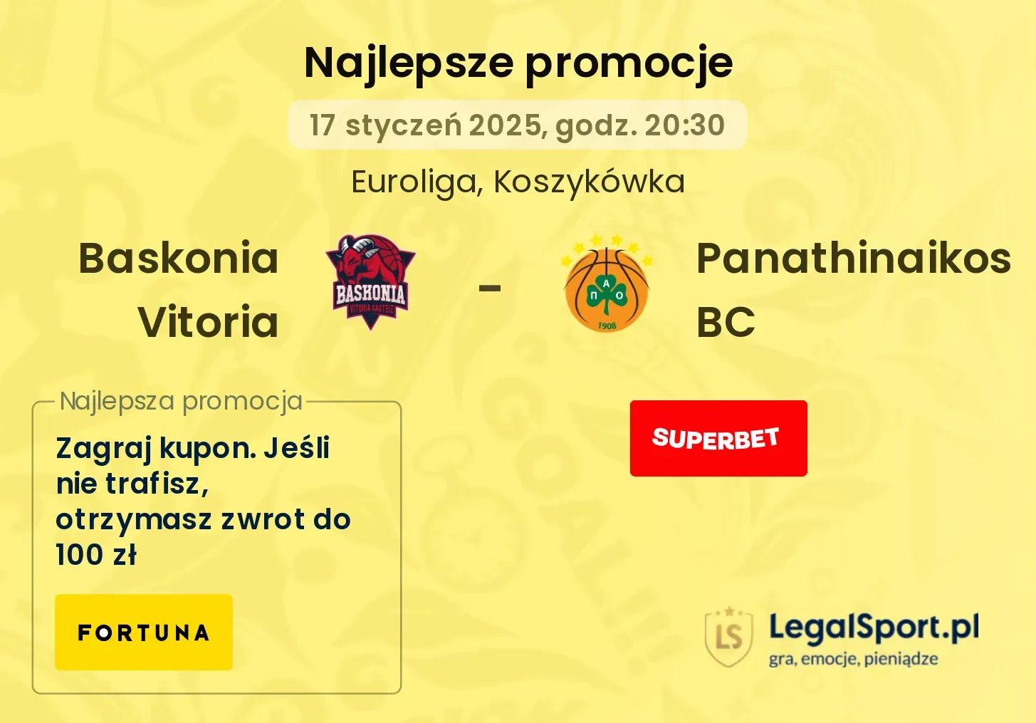 Baskonia Vitoria - Panathinaikos BC promocje u bukmacherów