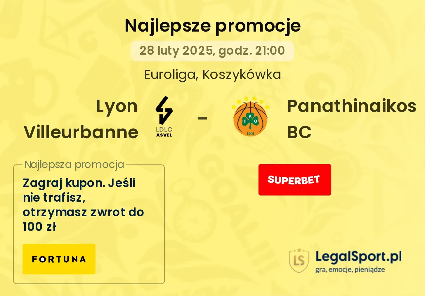 Lyon Villeurbanne - Panathinaikos BC promocje bukmacherskie